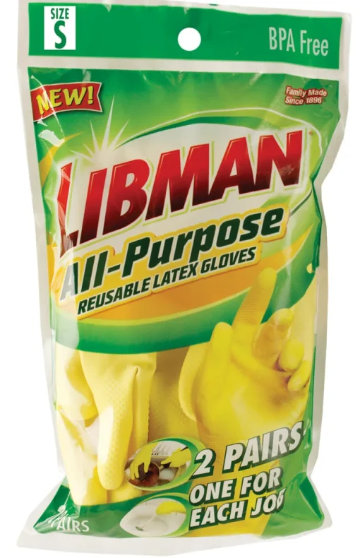 Libman 1320 Small Yellow All-Purpose Latex Gloves 2 Pairs