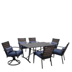 Living Accents Fair Oaks 7 pc. Brown Steel Patio Set Navy Blue