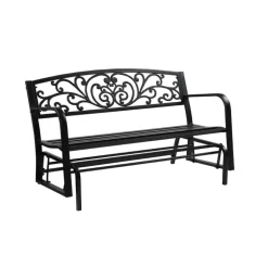 Living Accents 3 Person Black Steel Bench Glider