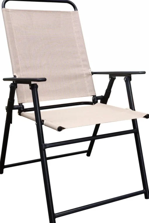 Living Accents Black Steel Powder Coated Frame Tan Cushion Sling Chair 250 lbs. Capacity