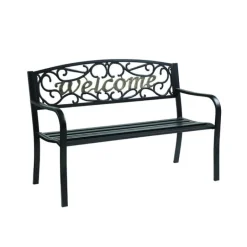 Living Accents Black Steel Welcome Park Bench 33.5 in. H X 50.5 in. L X 23.5 in. D