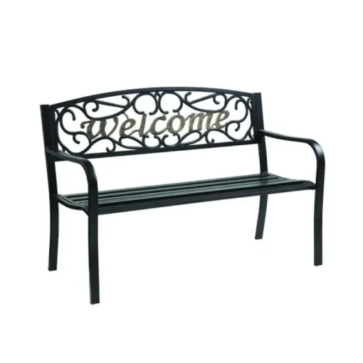 Living Accents Black Steel Welcome Park Bench 33.5 in. H X 50.5 in. L X 23.5 in. D