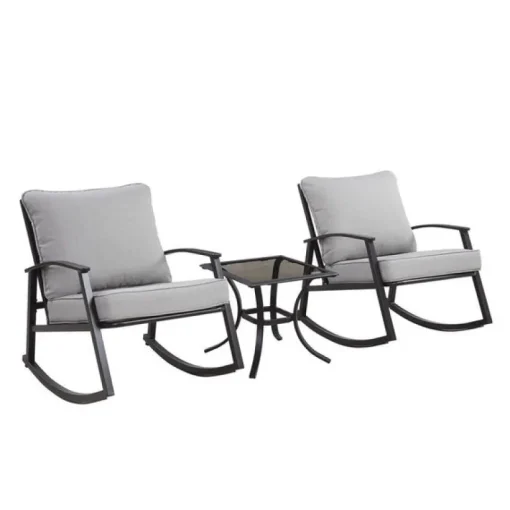 Living Accents Burlington 3 pc Black Steel Bistro Set Gray