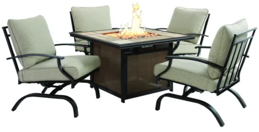 Living Accents Halsted 5 pc Black Steel Fire Pit Chat Set Beige