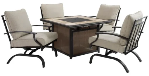 Living Accents Halsted 5 pc Black Steel Fire Pit Chat Set Beige