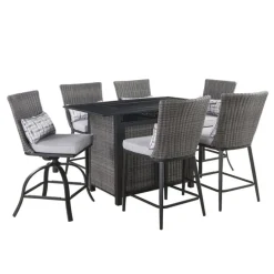 Living Accents Milano 7 pc Black High Dining Fire Pit Set Gray