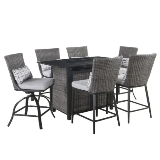 Living Accents Milano 7 pc Black High Dining Fire Pit Set Gray