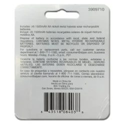 Living Accents NiMH AA 1.2 volt Solar Rechargeable Battery 4 pk