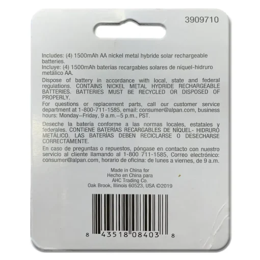 Living Accents NiMH AA 1.2 volt Solar Rechargeable Battery 4 pk