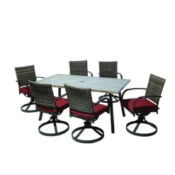 Living Accents Valencia 7 pc Brown Aluminum Swivel Dining Set Red