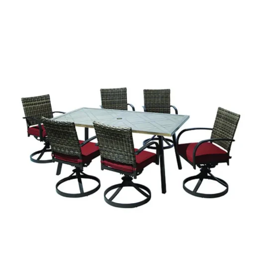 Living Accents Valencia 7 pc Brown Aluminum Swivel Dining Set Red