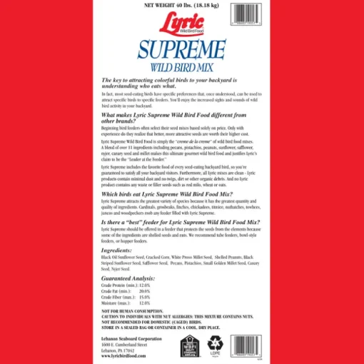Lyric Supreme Assorted Species Sunflower Seeds Wild Bird Food 40 lb