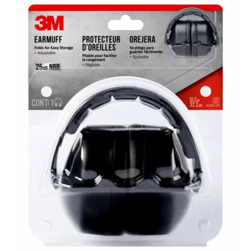 3M 25 dB Soft Foam Folding Earmuffs Black 1 pair (Pack of 5)