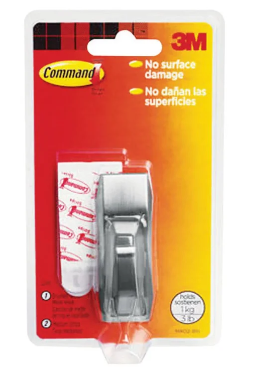 3M Command 3-1/8 In. L Brushed Nickel Metal Medium Modern Reflections Bath Coat/Hat Hook 3 Lb. Capacity