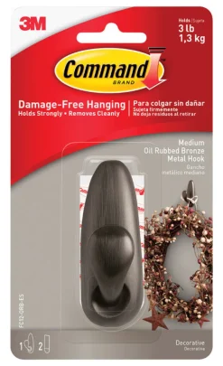 3M Command 3-1/4 in. L Oil Rubbed Bronze Metal Medium Forever Classic Coat/Hat Hook 3 lb. cap. 1 pk