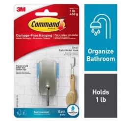 3M Command 1.18 in. L Satin Nickel Silver Adhesive Hook