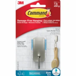 3M Command 1.18 in. L Satin Nickel Silver Adhesive Hook