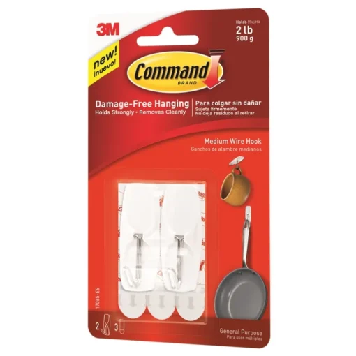 3M Command Medium Plastic Wire Hooks 2.17 in. L 2 pk