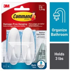 3M Command Medium Plastic Hook 3-1/8 In. L 2 Pk