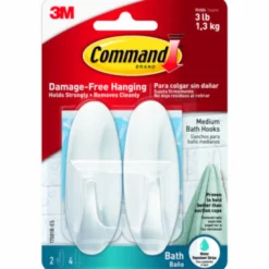 3M Command Medium Plastic Hook 3-1/8 In. L 2 Pk