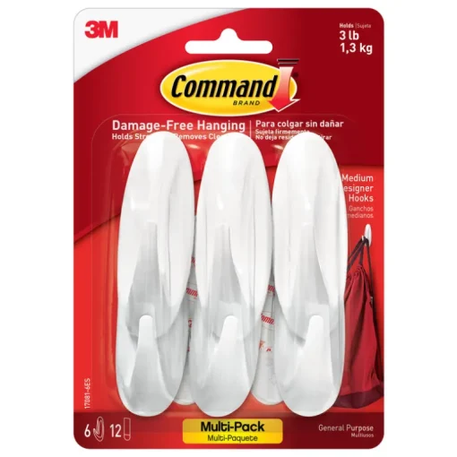 3M Command Medium Plastic Hook 3-1/8 in. L 6 pk (Pack of 2)