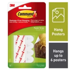 3M Command Small Foam Adhesive Strips 1-3/4 in. L 12 pk