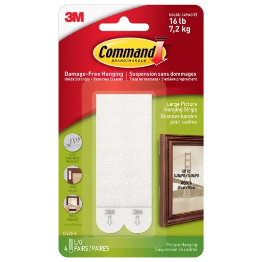 3M Command White Large Picture Hanging Strips 15 lb 4 pair
