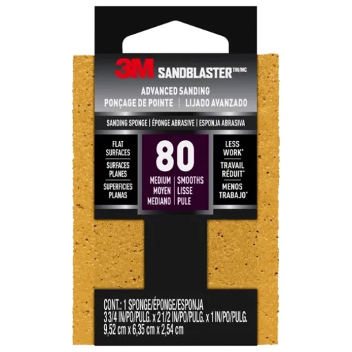 3M Sandblaster 3-3/4 in. L X 2-3/4 in. W X 1 in. 80 Grit Medium Flat Surface Sanding Sponge