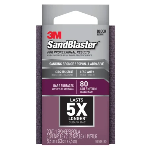3M Sandblaster 3-3/4 in. L X 2-3/4 in. W X 1 in. 80 Grit Medium Flat Surface Sanding Sponge