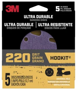 3M Ultra Durable 5 in. Ceramic Hook and Loop Sanding Disc 220 Grit 5 pk