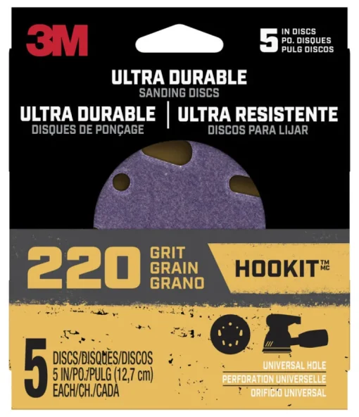 3M Ultra Durable 5 in. Ceramic Hook and Loop Sanding Disc 220 Grit 5 pk