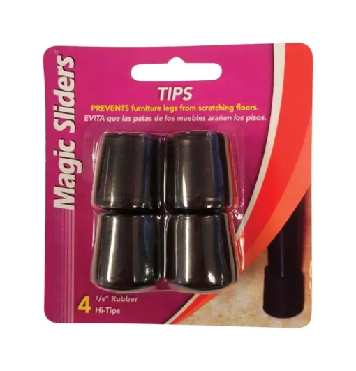 Magic Sliders Rubber Leg Tip Black Round 7/8 in. W 4 pk