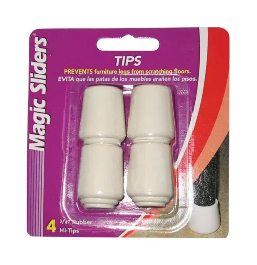 Magic Sliders Rubber Self Adhesive Leg Tip White Round 3/4 in. W 4 pk