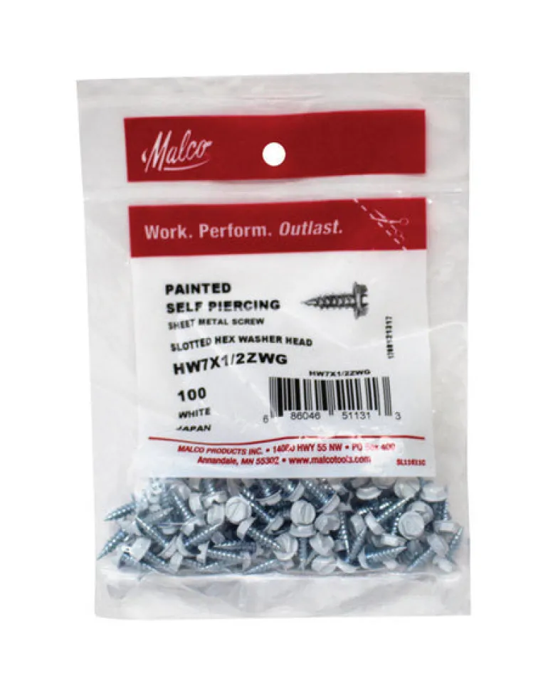 Malco No 7 Sizes X 1/2 in. L Slotted Hex Washer Head Sheet Metal Screws 100 pk