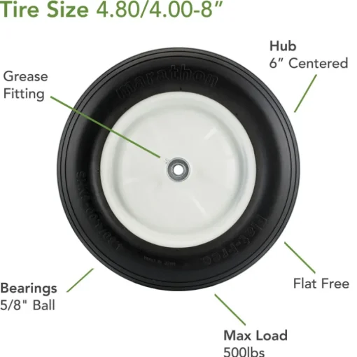 Marathon Ribbed Tread Polyurethane 500 lbs. Capacity Wheelbarrow Tire for 15.5 Dia. in. Wheel