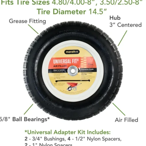 Marathon Universal Fit 8 in. D X 14.5 in. D 300 lb. cap. Centered Wheelbarrow Tire Rubber 1 pk
