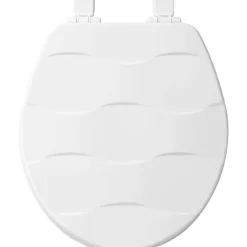 Mayfair Basket Weave Slow Close Round White Enameled Wood Toilet Seat