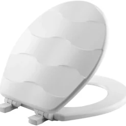 Mayfair Basket Weave Slow Close Round White Enameled Wood Toilet Seat