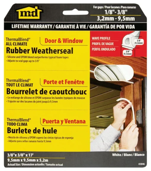 M-D BUILDING PRODUCTS PLATINUM White EPDM Rubber Foam Weatherstrip For Windows 204 in. L X 0.38 in.