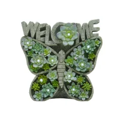 Meadow Creek Green Polyresin 10 in. H Welcome Butterfly Succulents Outdoor Solar Decor (Pack of 3)