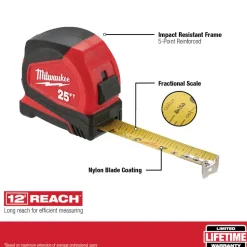Milwaukee 25 ft. L X 1.65 in. W Compact Tape Measure 1 pk
