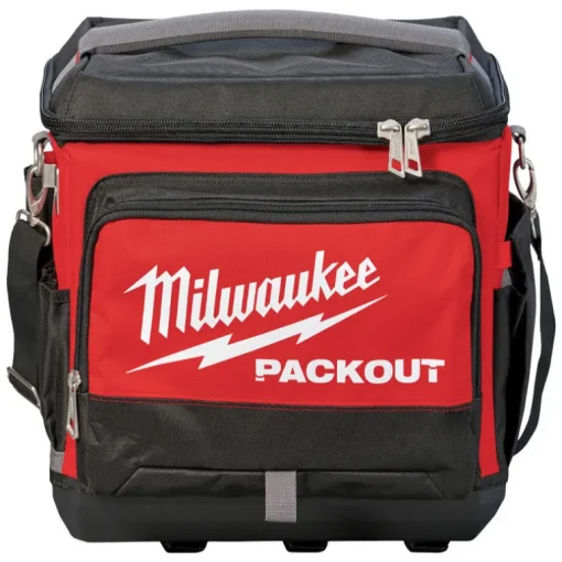 Milwaukee PACKOUT 15.75 in. W x 11.81 in. H Ballistic Nylon Cooler Utility Bag 6 pocket Black/Red