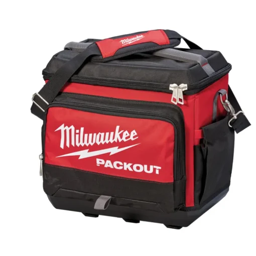 Milwaukee PACKOUT 15.75 in. W x 11.81 in. H Ballistic Nylon Cooler Utility Bag 6 pocket Black/Red