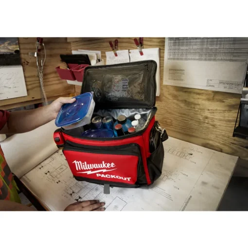 Milwaukee PACKOUT 15.75 in. W x 11.81 in. H Ballistic Nylon Cooler Utility Bag 6 pocket Black/Red