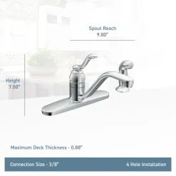 Moen Classic One Handle Chrome Kitchen Faucet Side Sprayer Included