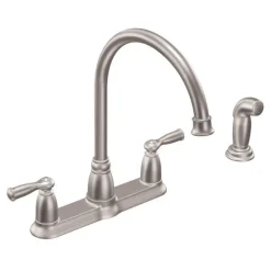 Moen Banbury Two Handle Stainless Steel Kitchen Faucet Side Sprayer Included