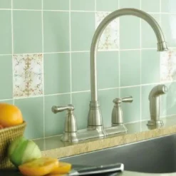 Moen Banbury Two Handle Stainless Steel Kitchen Faucet Side Sprayer Included