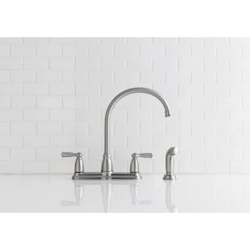 Moen Banbury Two Handle Stainless Steel Kitchen Faucet Side Sprayer Included