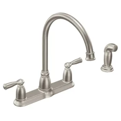 Moen Banbury Two Handle Stainless Steel Kitchen Faucet Side Sprayer Included