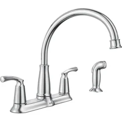 Moen Bexley Two Handle Chrome Kitchen Faucet Side Sprayer Included
